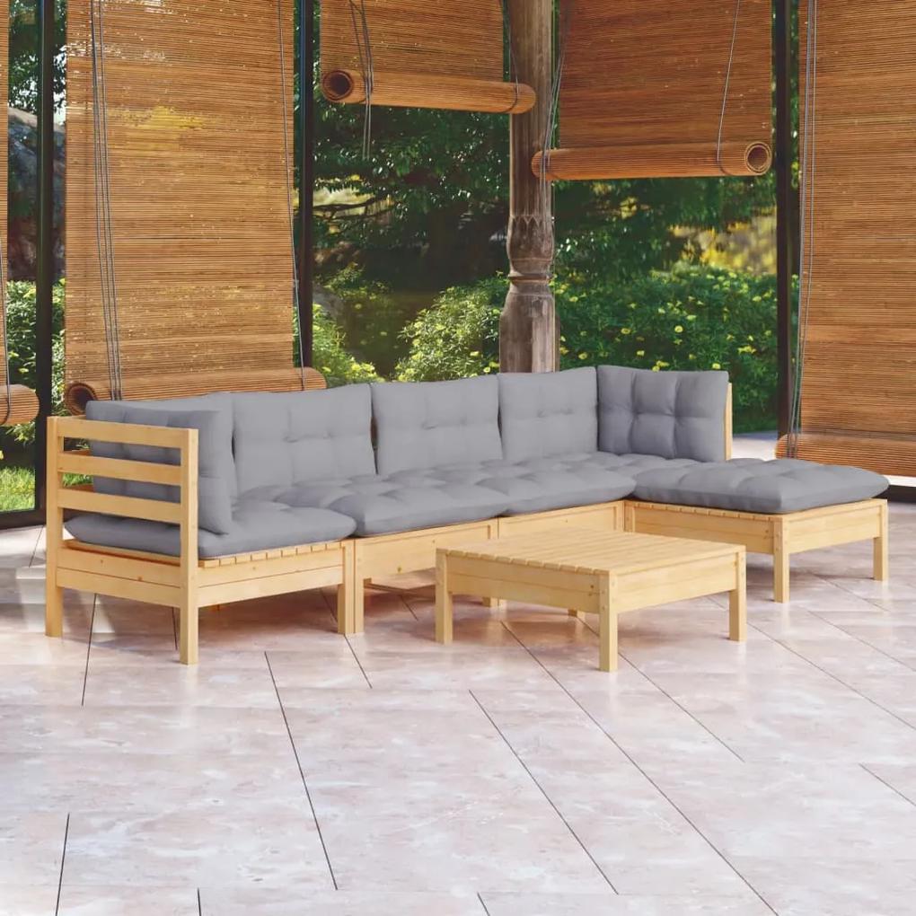 3096363 vidaXL Set mobilier grădină cu perne gri, 6 piese, lemn de pin