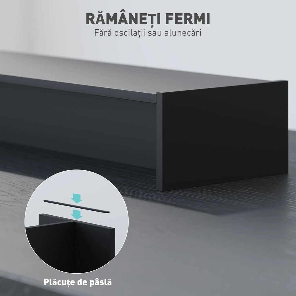 HOMCOM Suport Monitor PC până la 16 kg cu 2 Compartimente de Depozitare, 100x27x15 cm, Negru | Aosom Romania