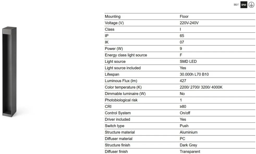 Stalp LED iluminat exterior IP65 CERLER H-60cm gri