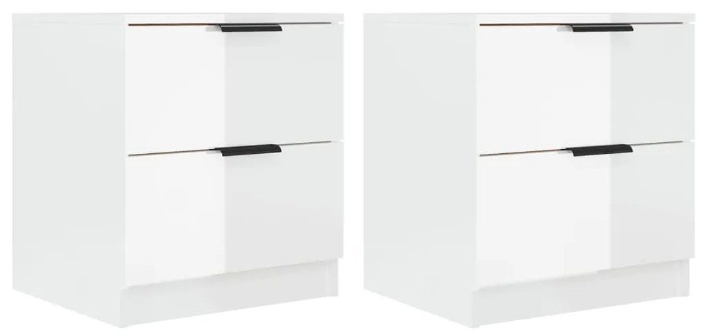 811227 vidaXL Noptiere, 2 buc. alb extralucios, lemn prelucrat