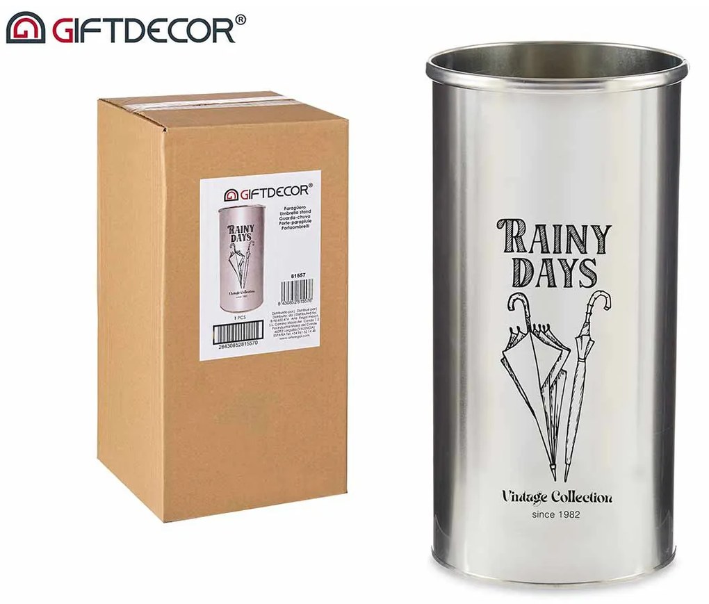 Suport pentru umbrele decorativ Desen personalizat Rainy Days Metal Argintiu 44 cm