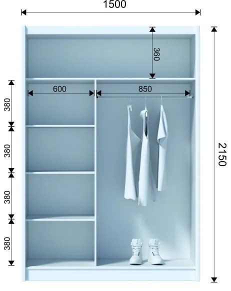 Dulap MIRO 150x215 cm cu oglindă, stejar craft/negru