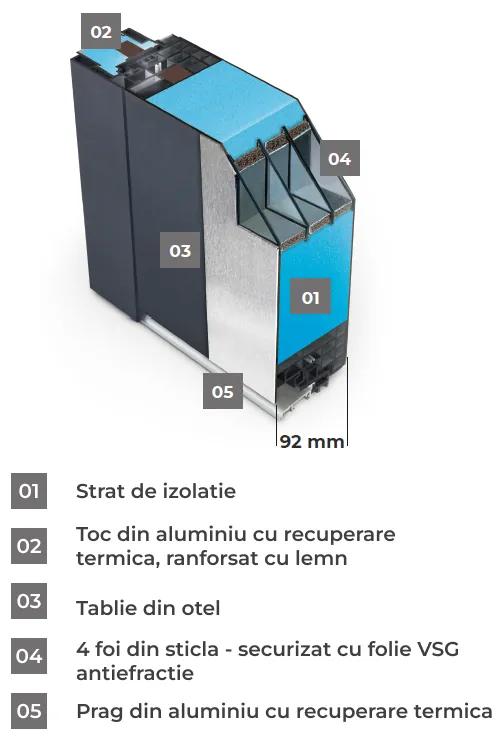 Usa Metalica de intrare in casa Turenwerke DS92 cu luminator lateral dublu Stejar Auriu, DS92-07, 1820 X 2120