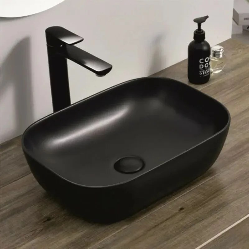 Lavoar pe blat Inter Ceramic Art dreptunghiular negru finisaj mat 46 cm
