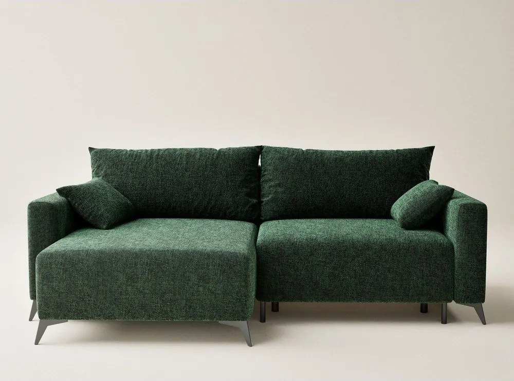 Colțar verde închis extensibil/cu spațiu de depozitare cu tapițerie din chenille (cu colț pe partea stângă/cu șezlong) Leon – Maison de Rêve