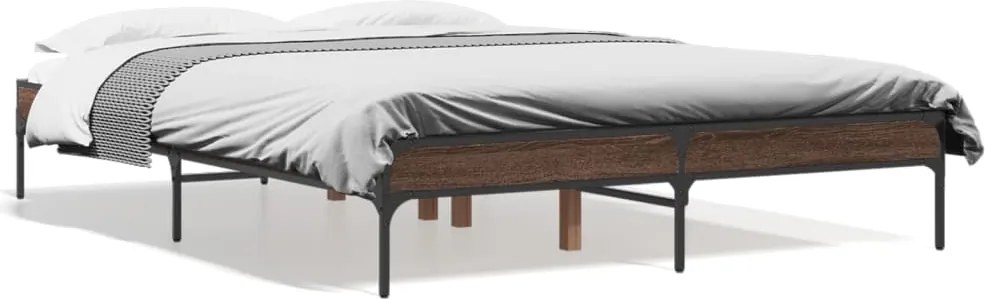 vidaXL Cadru de pat, stejar maro, 135x190 cm, lemn prelucrat și metal