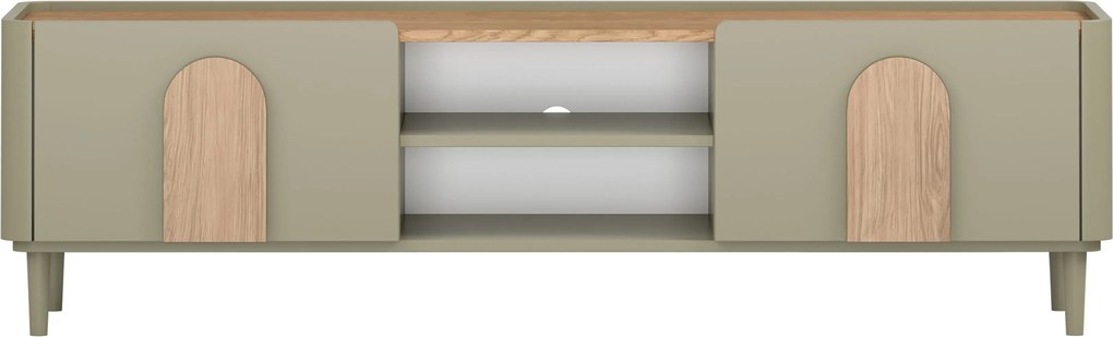 Comodă TV Amilio 170 cm cu sertar pe picioare - eucalipt / stejar baltic dune / mânere stejar natural
