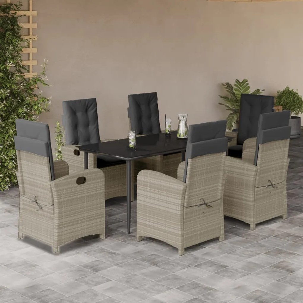 vidaXL Set mobilier de grădină cu perne, 7 piese gri deschis poliratan