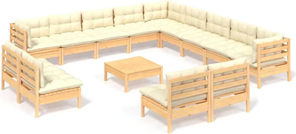 vidaXL Set de mobilier de grădină & perne 14 piese crem lemn masiv pin