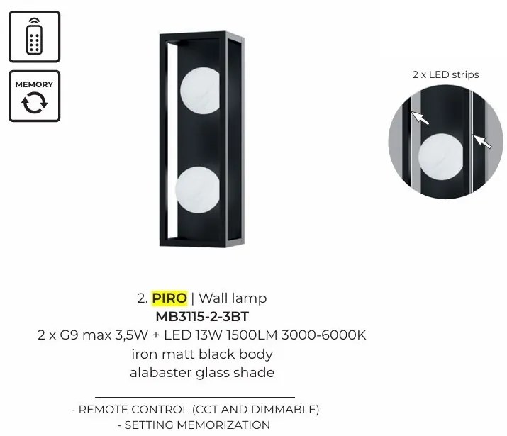 Aplica de perete moderna LED cu telecomanda PIRO