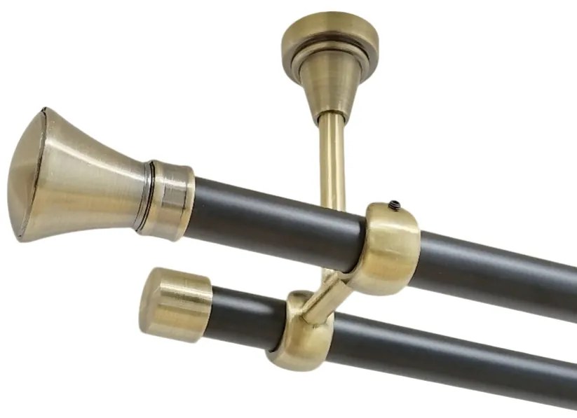Galerie dubla prince fara inele prindere tavan 19/19 mm negru aur antic (Alege marime: 200 cm)