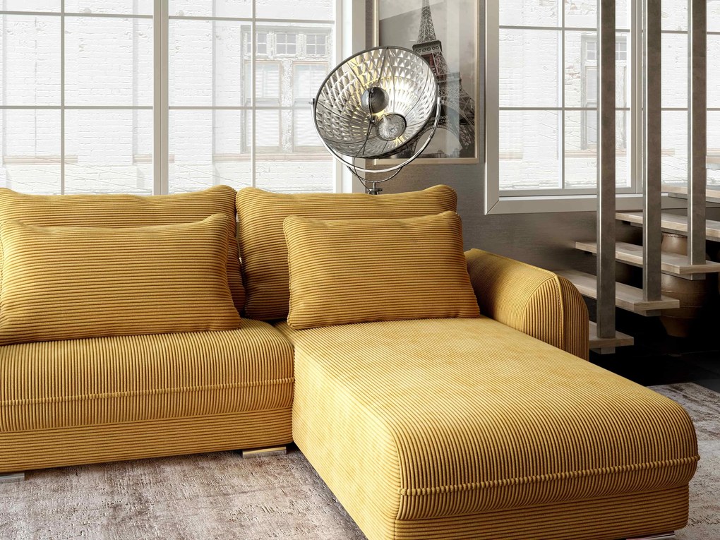 Colțar extensibil dumonde cu ladă de depozitare si sezut confortabil din spuma high-density, Denver Zoom Mustar 275x185 cm II