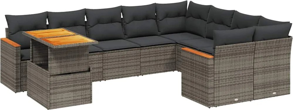 vidaXL Set mobilier de grădină cu perne, 10 piese, gri, poliratan