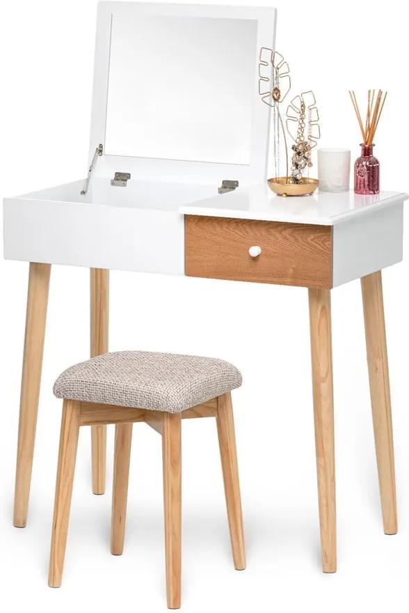Masă de toaletă cu oglindă, cutie de bijuterii și scaun și Chez Ro Beauty, alb