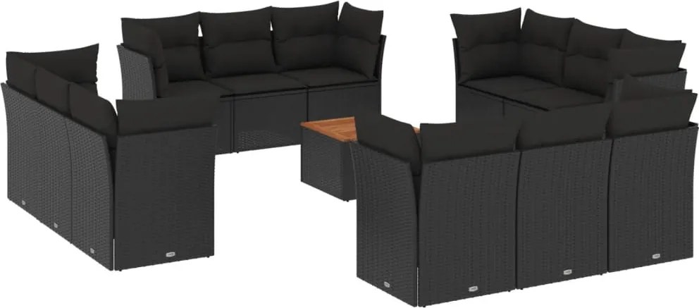 vidaXL Set mobilier de grădină cu perne, 13 piese, negru, poliratan
