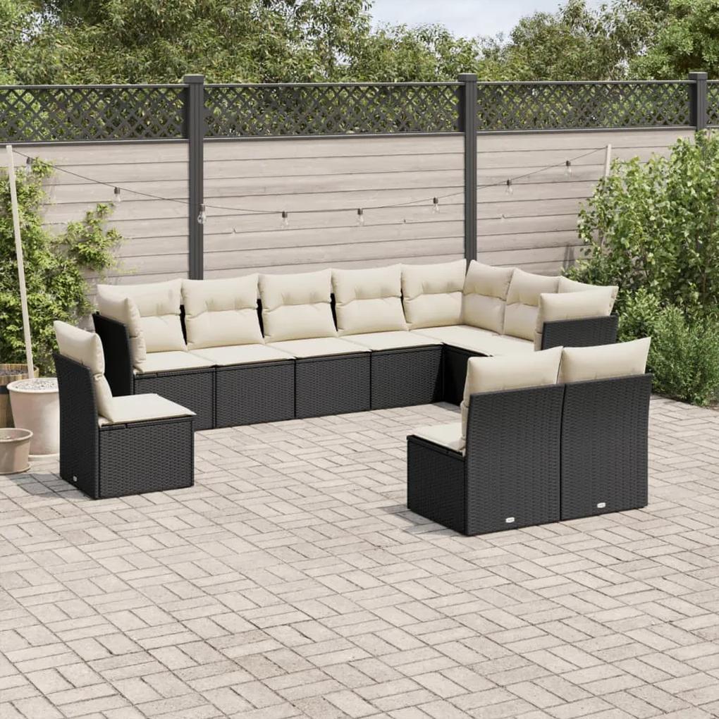 3249635 vidaXL Set canapele de grădină cu perne, 10 piese, negru, poliratan