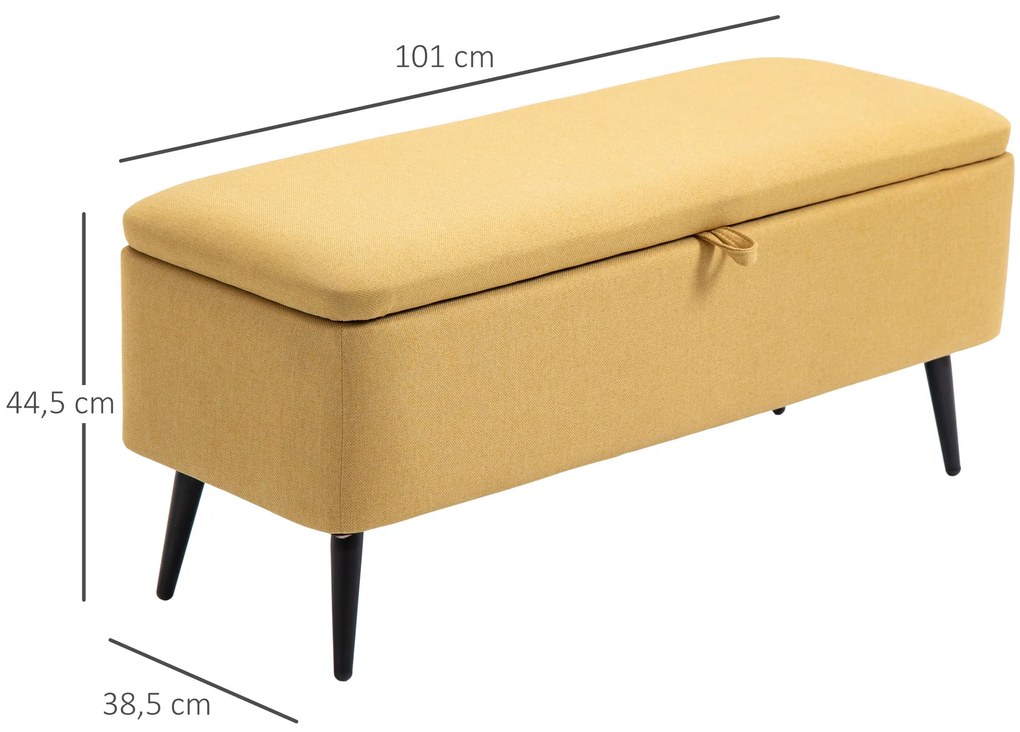 HOMCOM Bancă bancă cu depozitare 2 în 1 din material textil cu picioare din oțel negru 101l x 38,5l x 44,5î galben | Aosom Romania
