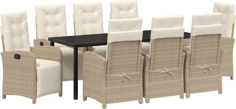 vidaXL Set de masă pentru grădină cu pernă 9 pcs Bej poliratan