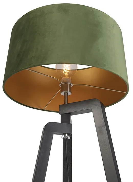Lampă de podea cu trepied negru cu abajur verde și auriu 50 cm - Puros
