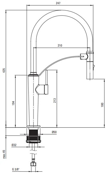 Baterie pentru chiuveta bucatarie, titan, cap mixer, pipa flexibila, 2 tipuri de jet, Deante Corda Titan