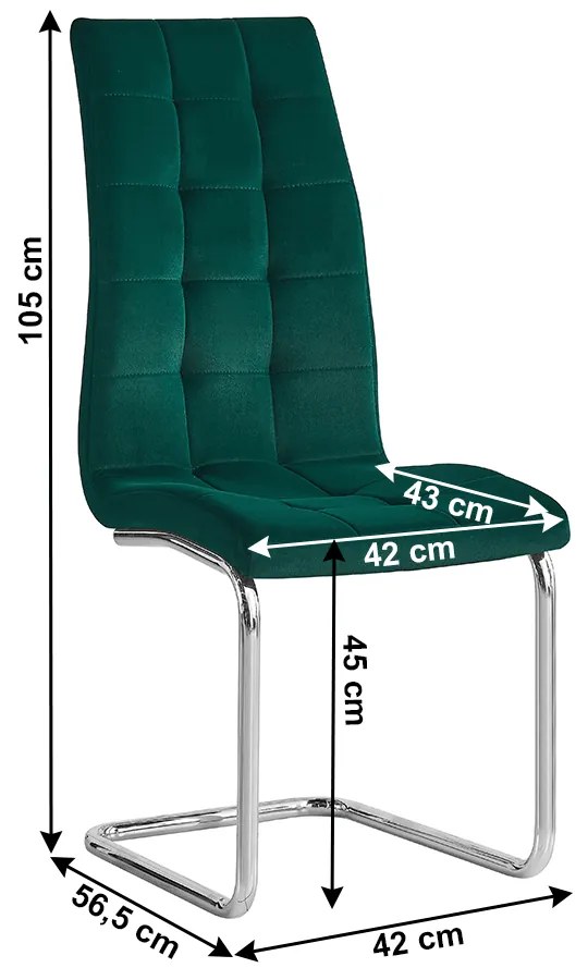Scaun de masă, ţesătură de catifea smarald / crom, SALOMA NEW
