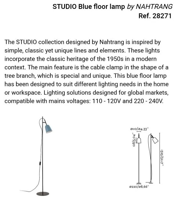 Lampadar, Lampa de podea design modern Studio albastru