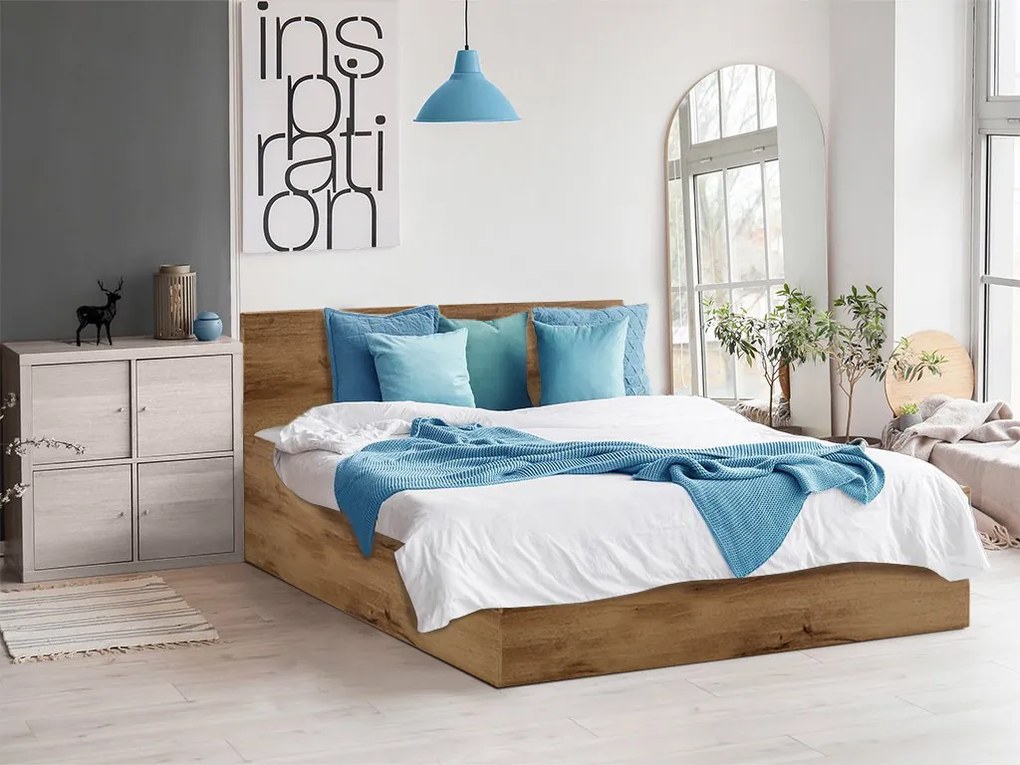 Pat SOFIA 160 x 200 cm, stejar artisan Saltele: Cu saltele Coco Maxi 20 cm, Somiera pat: Cu lamele drepte