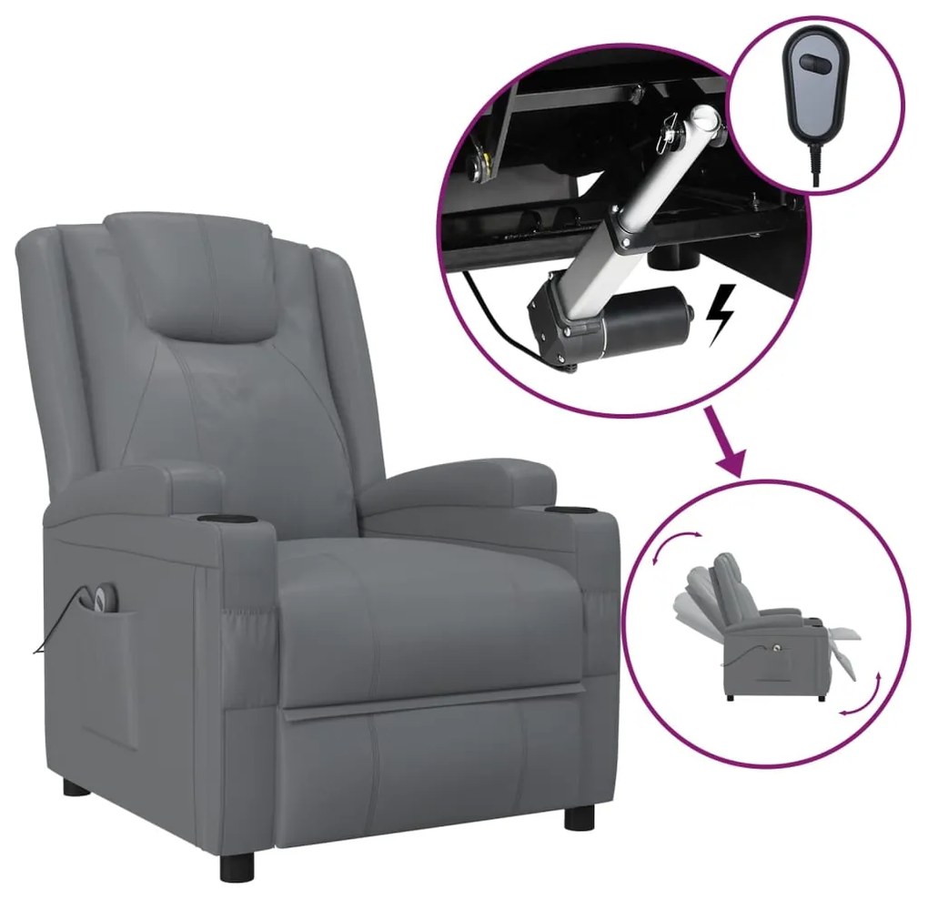 3073791 vidaXL Fotoliu rabatabil electric, antracit, piele ecologică