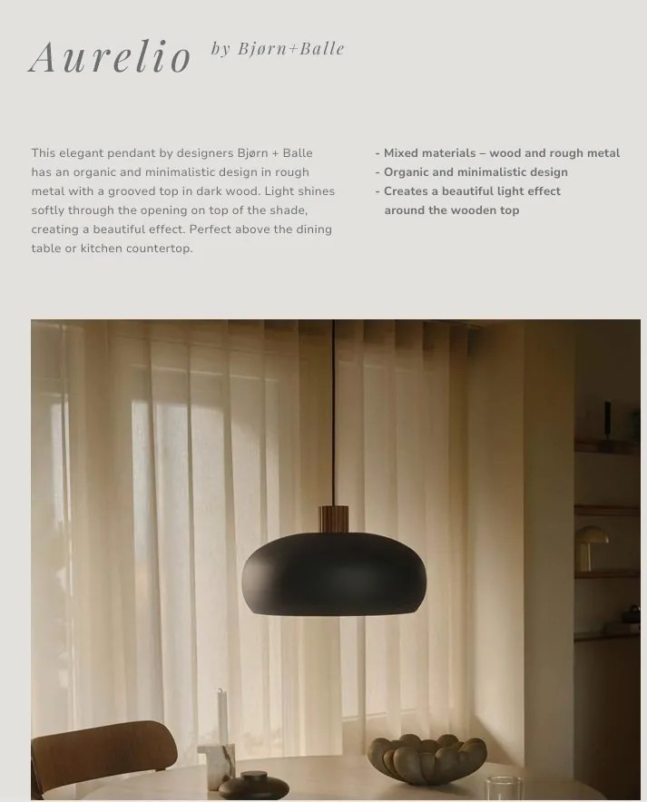Lustra, Pendul Design Nordic Minimalist, Lemn, Metal, Aurelio negru