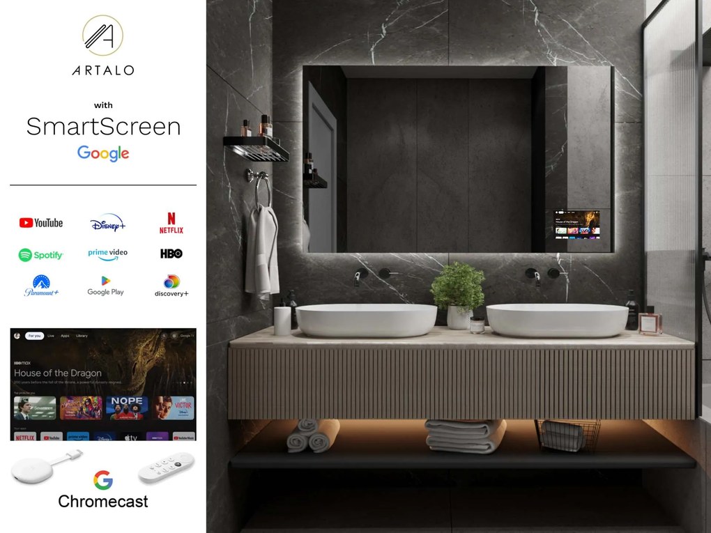 SMART oglindă LED cu iluminare M24 + SmartScreen with Google Chromecast