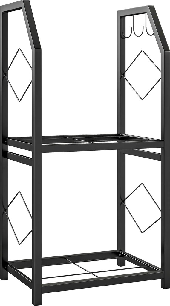 Outsunny Suport de Lemne din Oțel pe 2 Nivele cu 3 Cârlige Laterale 41x30x81cm Negru | Aosom Romania