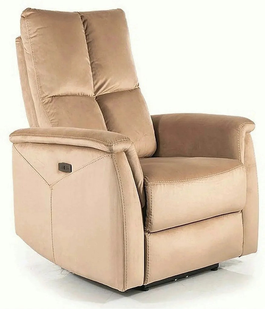 Fotoliu recliner NEPTUN, bej, stofa catifelata/metal, 76x94/160x96 cm