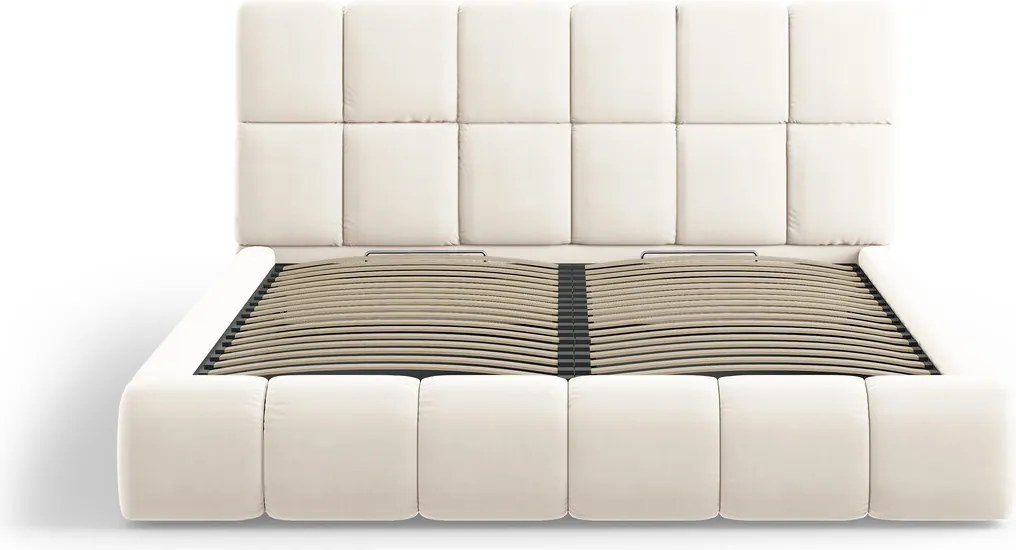 Pat tapitat cu tablie si lada depozitare, Bellis, Micadoni Home, BL, 160x200 cm, catifea, bej deschis