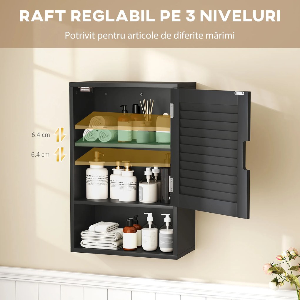 HOMCOM Dulap de Baie, Dulap Suspendat cu Rafturi Reglabile, 40 x 20 x 60 cm, Negru | Aosom Romania