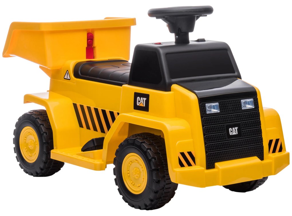 HOMCOM Camion Jucarie Electric cu Licenta CAT, Faruri si Efecte Sonore pentru Copii 18-36 Luni, 74.5x36x43.5 cm, Galben si Negru