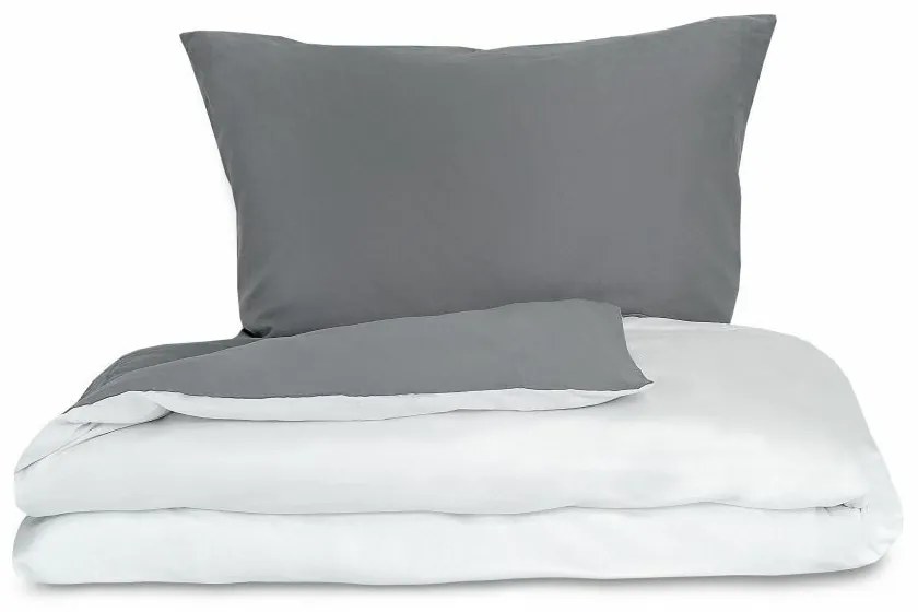 Lenjerie de pat 1 pers., Luxury Collection din satin, alb/gri, 140 x 220 cm, 70 x 90 cm