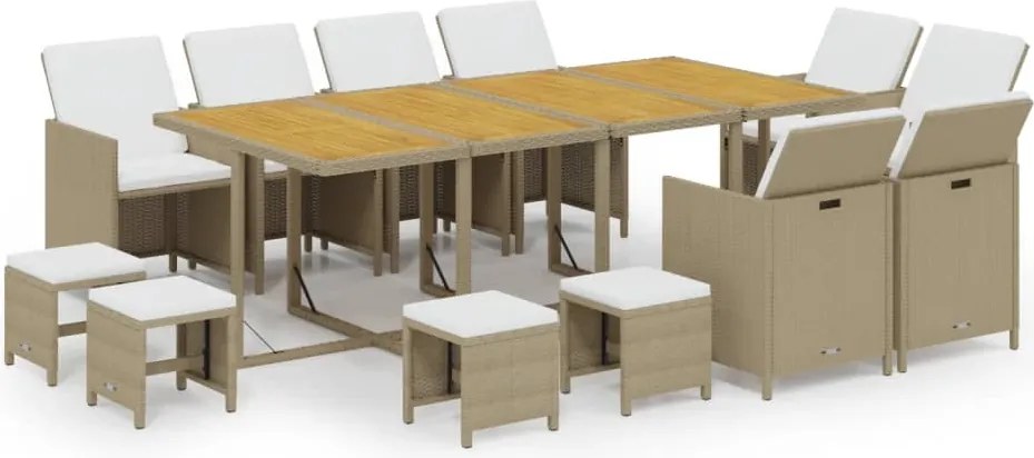 vidaXL Set mobilier de grădină cu perne, 13 piese, bej, poliratan