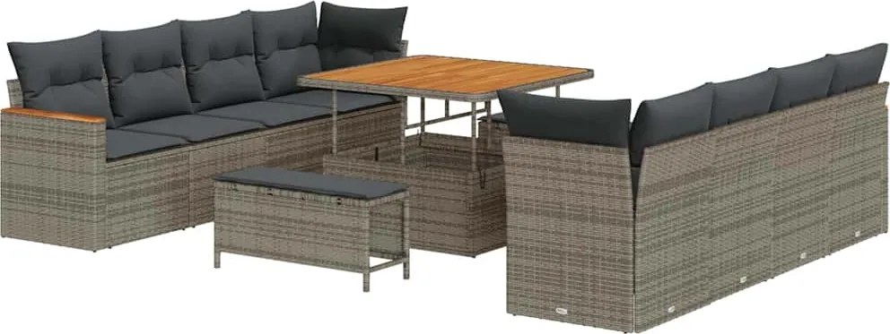vidaXL Set de canapele pentru grădină 11 pcs Gri poliratan