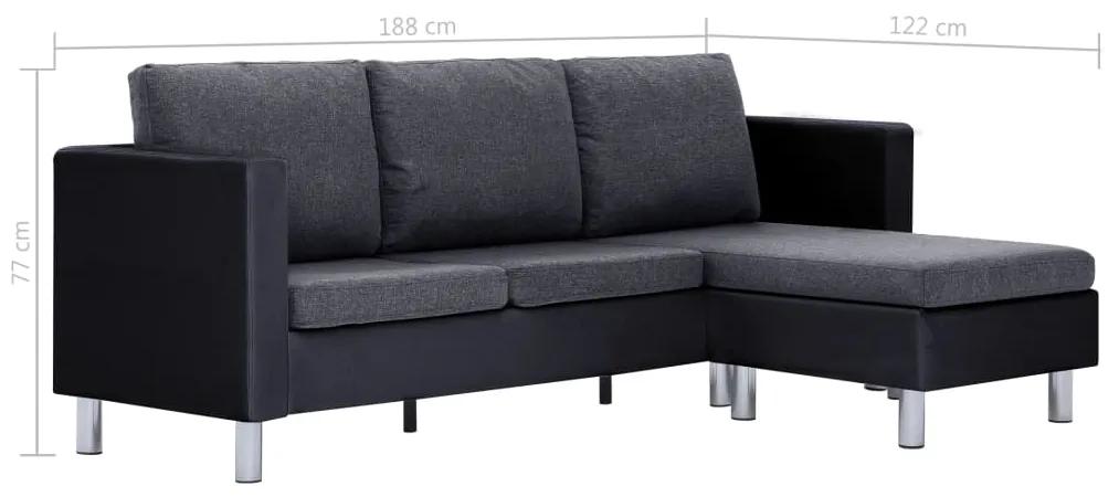 Canapea cu 3 locuri cu perne, negru, piele ecologica Negru si gri inchis