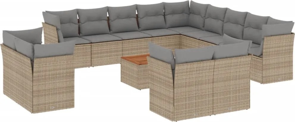 vidaXL Set canapele de grădină, 14 piese, cu perne, bej, poliratan