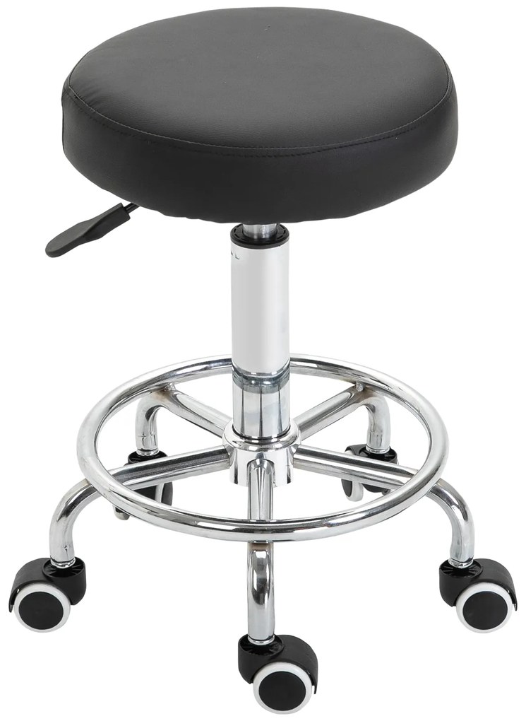 Vinsetto Taburet cu roți, taburet de masaj cu înălțime reglabilă 50-64 cm și șezut căptușit, pivotant 360°, negru | Aosom Romania