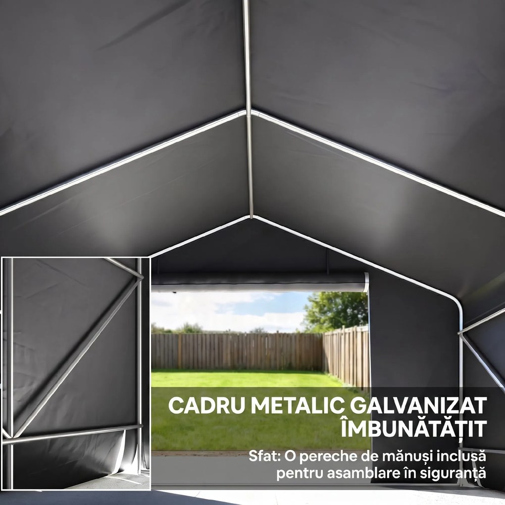 Outsunny Garaj Moto Exterior 3x3 m, Impermeabil, cu Ușă și Guri de Aerisire Rulabile, pentru Biciclete și Unelte, Gri Închis | Aosom Romania