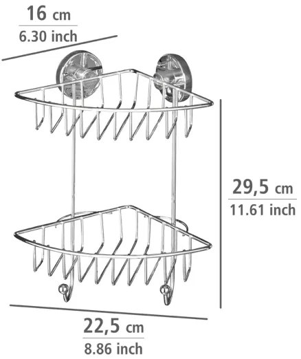 WENKO 20888100 - Raft de colț VACUUM-LOC, oțel rotund, 22,5 x 29,5 cm, crom lucios