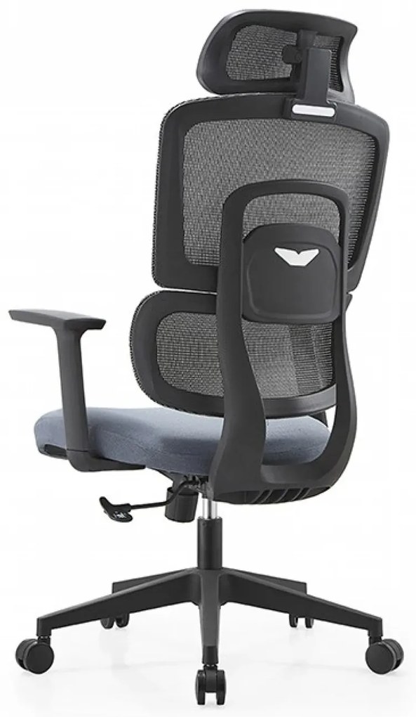 Scaun ergonomic Gary-H, suport lombar 3D, tetiera 2D, cotiere reglabile, Mesh/Textil, Negru/Gri