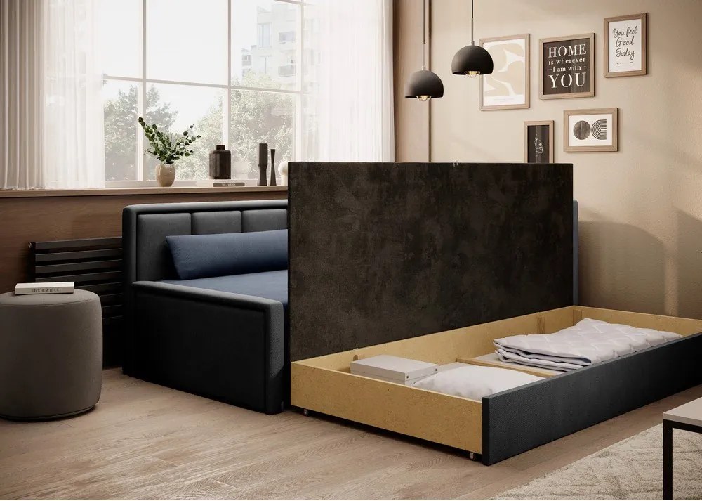 Canapea albastră/gri extensibilă/cu spațiu de depozitare cu tapițerie din chenille 214 cm Fulgeo – ELTAP