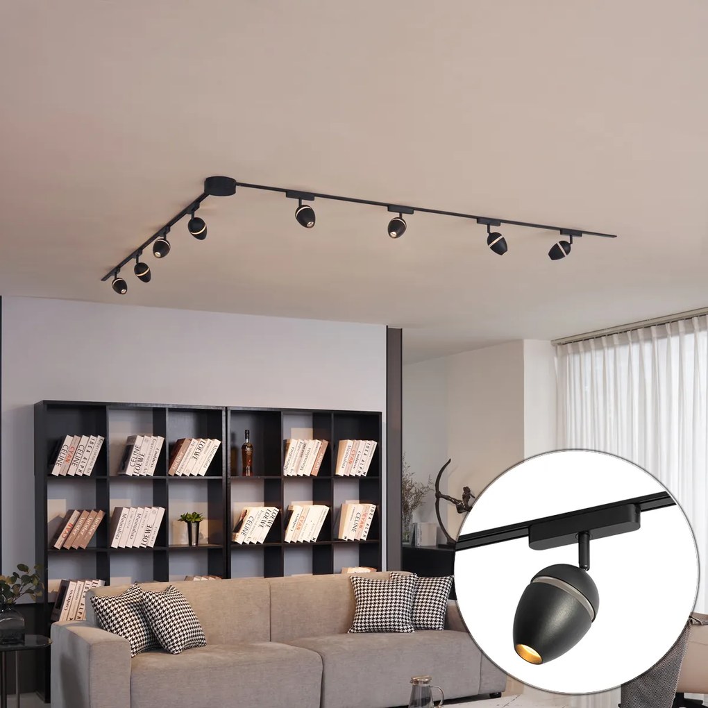 Sistem modern de iluminat pe șine cu 8 spoturi negre monofazate - Magnetic Eggy