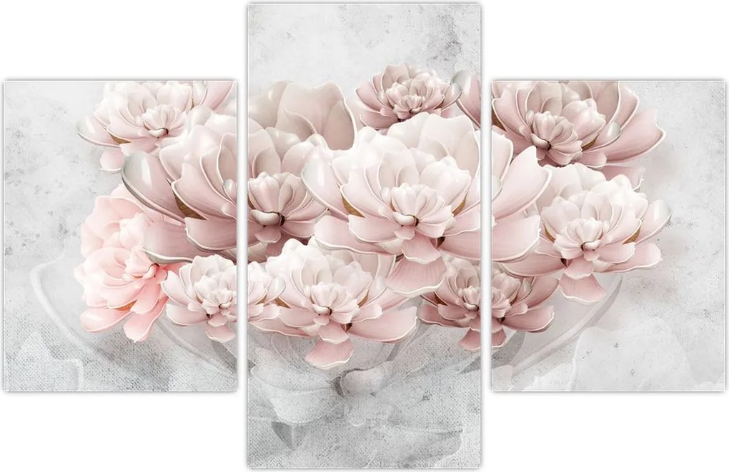 Tablou - Flori roz pe perete (90x60 cm)