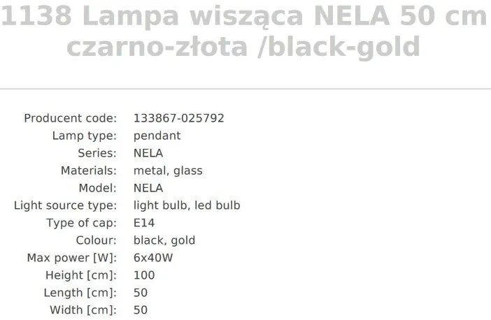 Lustra design modern Nela negru, auriu 50cm