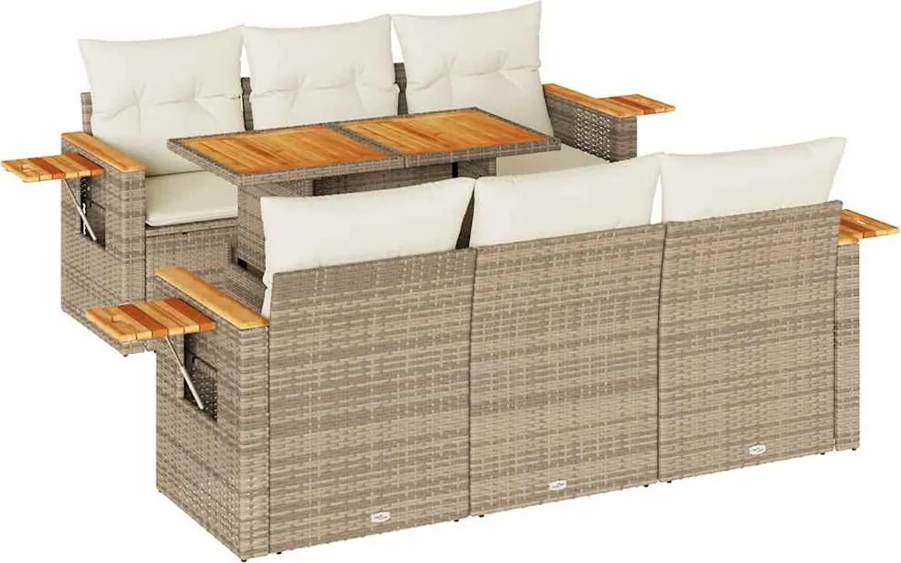 vidaXL Set canapele grădină cu perne 7 piese bej poliratan/lemn acacia