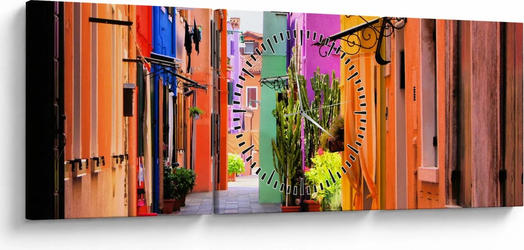 Tablou - Casa colorată în Burano, Veneția (cu ceas) (90x30 cm)